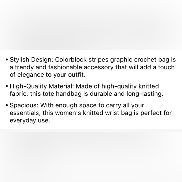Bag Color block Stripes Graphic Crochet Bag, Fashion Tote Handbag, Knitted Wrist - Picture 4 of 4